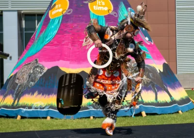 Fort McMurray 2022 National Indigenous Peoples Day - young indigenous man in regalia dancing